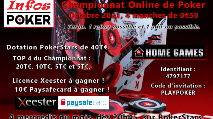Infos Poker : Championnat Online de Octobre 2021.